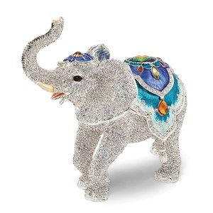 Pewter Bejeweled Crystals Gold-tone Enamel BAKUL White Elephant Trinket Box
